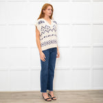 Weekend Max Mara Cream Black Geometric Motif V Neck Tank Top