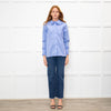 Maje Blue Red Cream Fine Stripe Frill Collar & Cuff Blouse