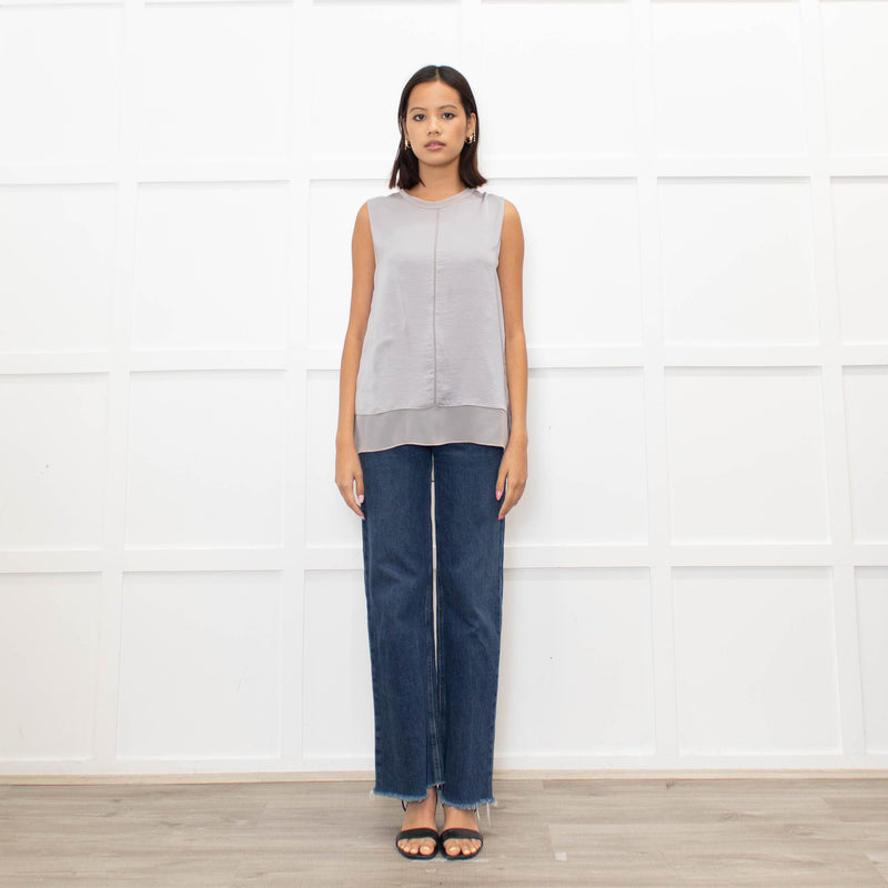 Vince Grey Satin Sleeveless Tank Top