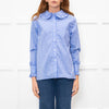 Maje Blue Red Cream Fine Stripe Frill Collar & Cuff Blouse