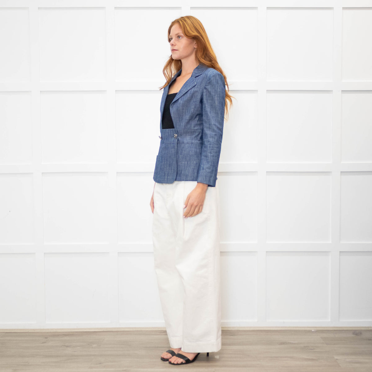 Chanel Blue Cotton Wrap CC Jacket