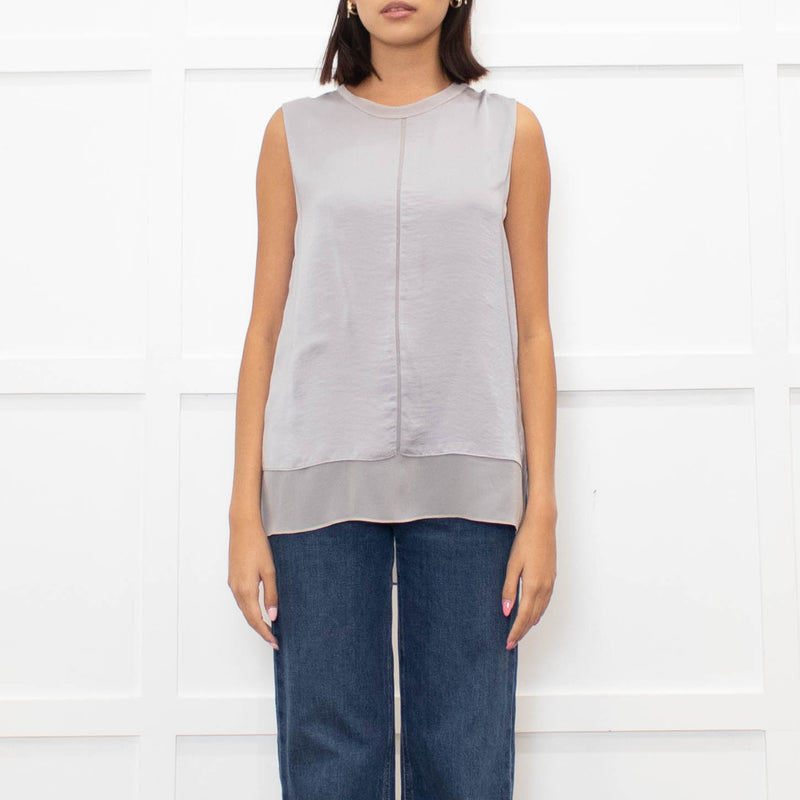 Vince Grey Satin Sleeveless Tank Top