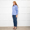 Maje Blue Red Cream Fine Stripe Frill Collar & Cuff Blouse