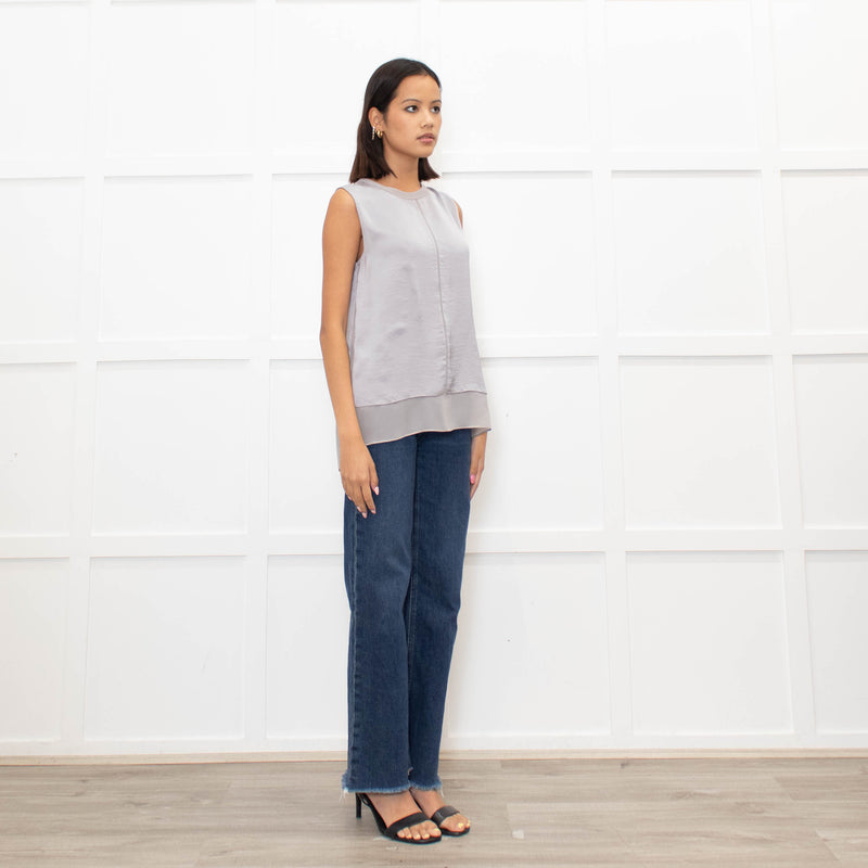Vince Grey Satin Sleeveless Tank Top