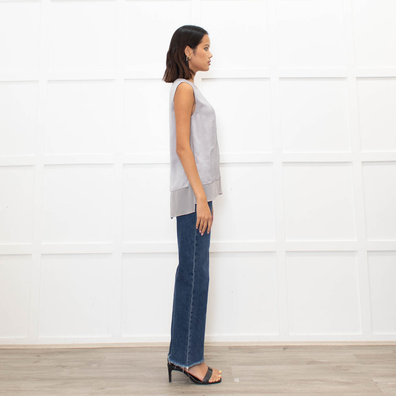 Vince Grey Satin Sleeveless Tank Top