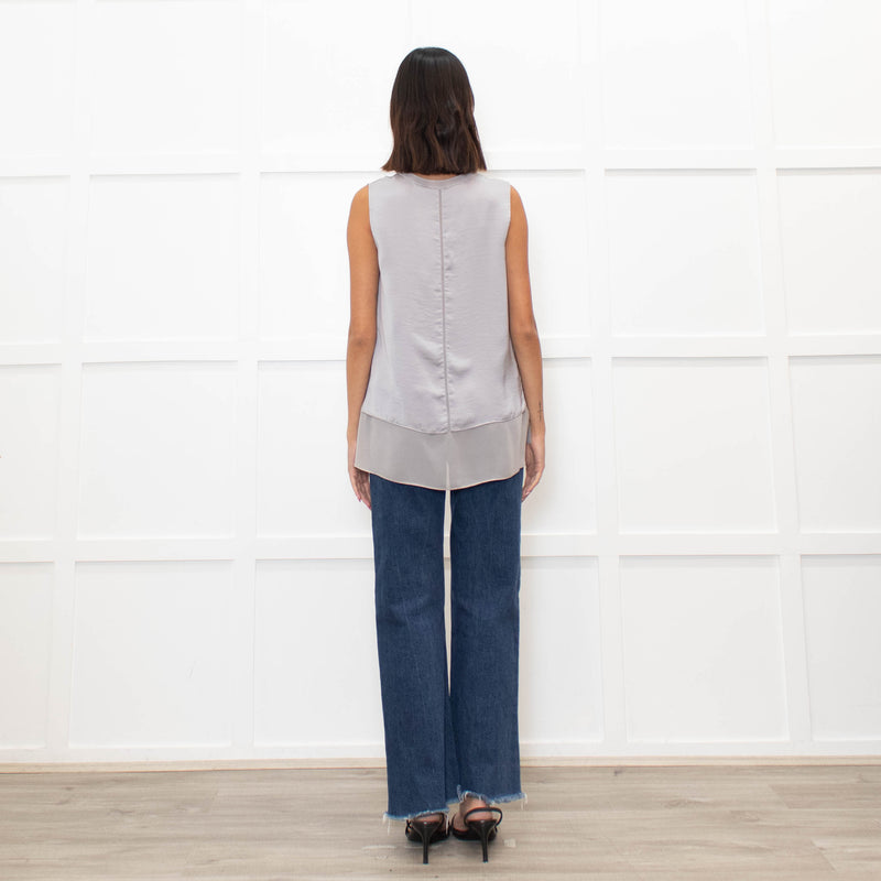 Vince Grey Satin Sleeveless Tank Top