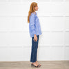 Maje Blue Red Cream Fine Stripe Frill Collar & Cuff Blouse