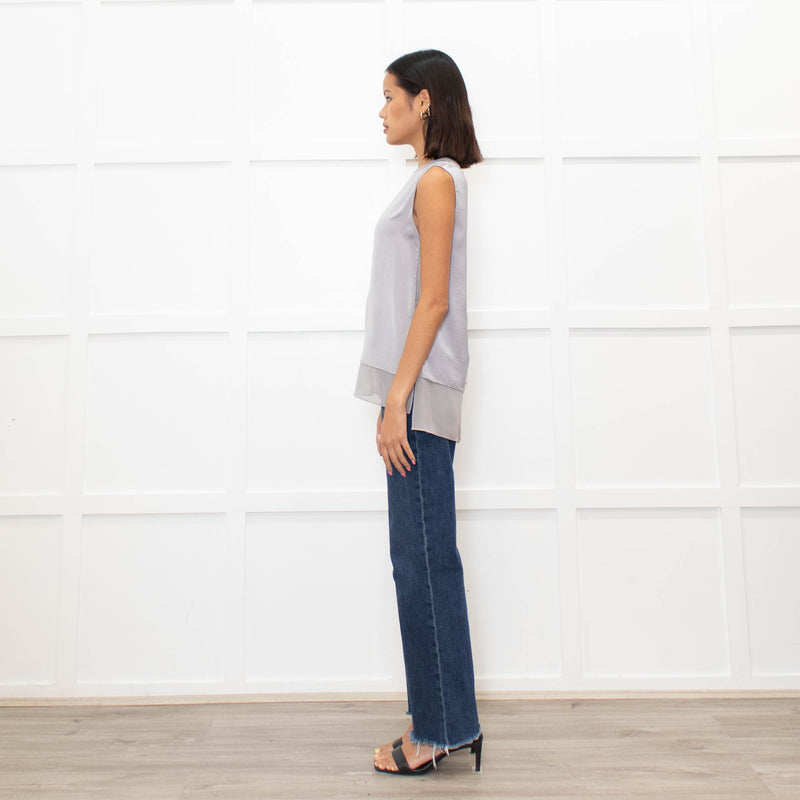 Vince Grey Satin Sleeveless Tank Top
