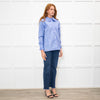 Maje Blue Red Cream Fine Stripe Frill Collar & Cuff Blouse