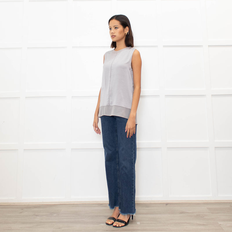 Vince Grey Satin Sleeveless Tank Top