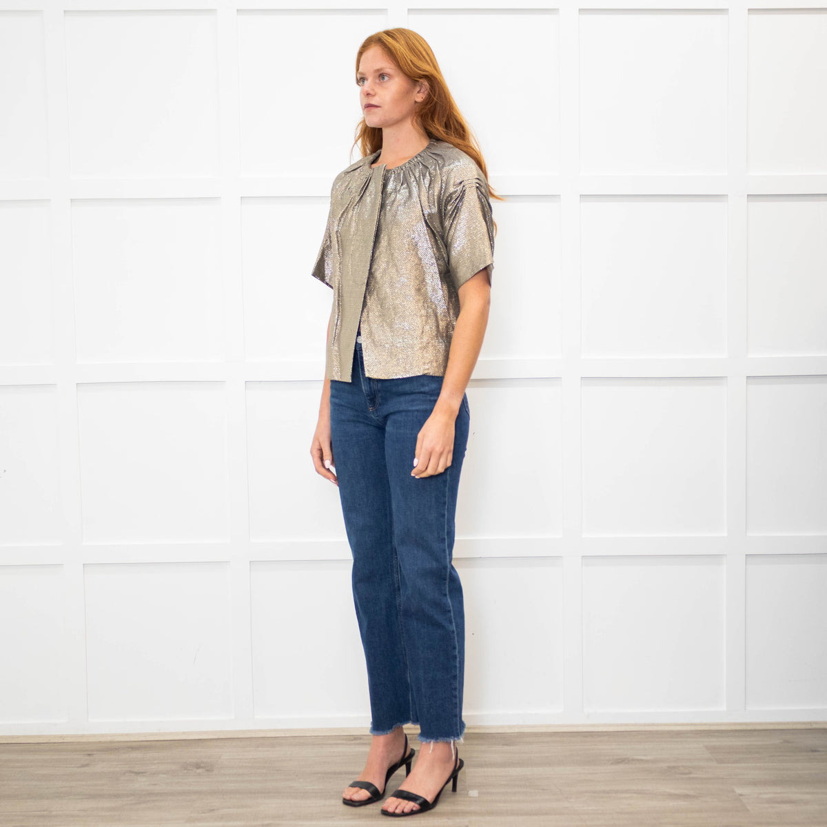 Vera Wang Metallic Short Sleeve Jacket