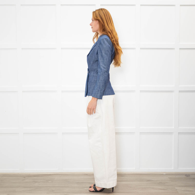 Chanel Blue Cotton Wrap CC Jacket