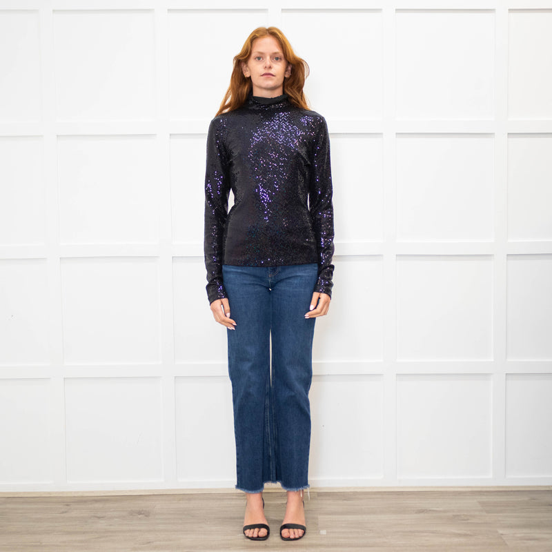 MSGM Black Sequin Mock Neck Top
