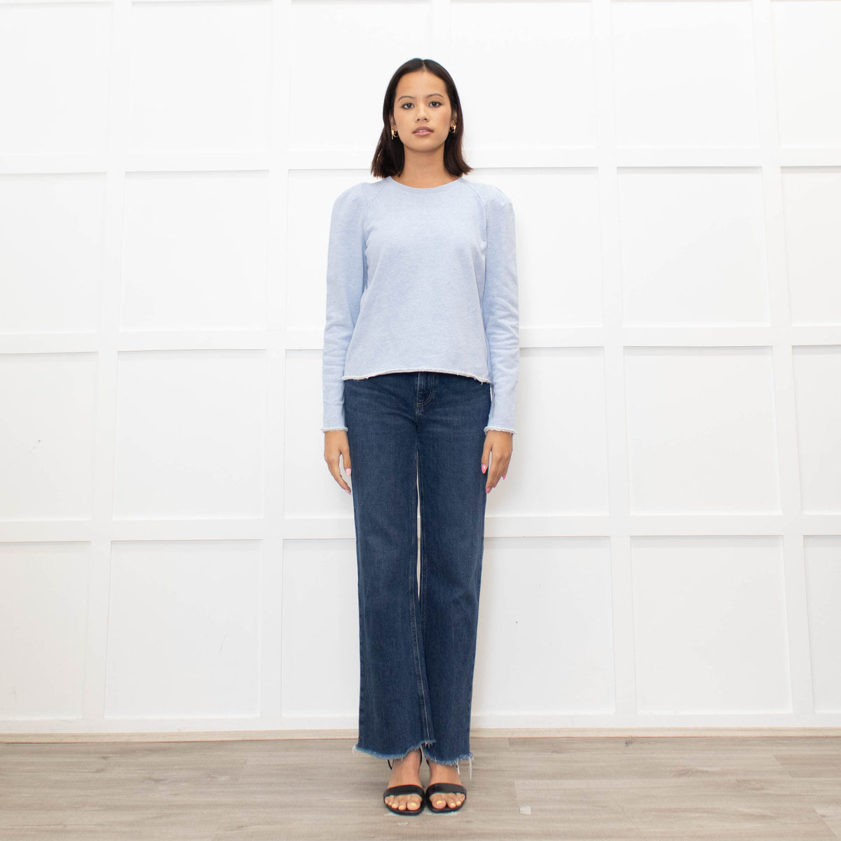 Me + Em Pale Blue Puff Shoulder Sweatshirt