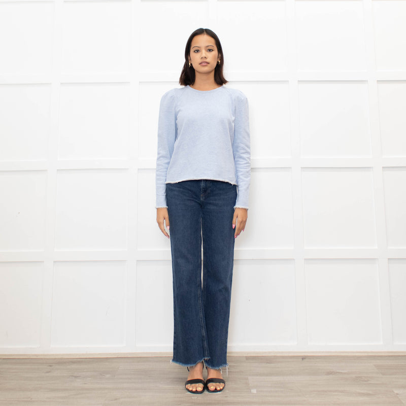 Me + Em Pale Blue Puff Shoulder Sweatshirt
