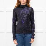MSGM Black Sequin Mock Neck Top