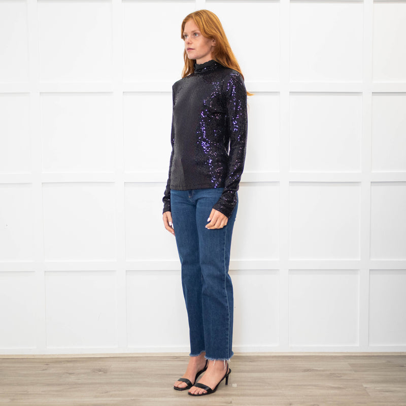 MSGM Black Sequin Mock Neck Top