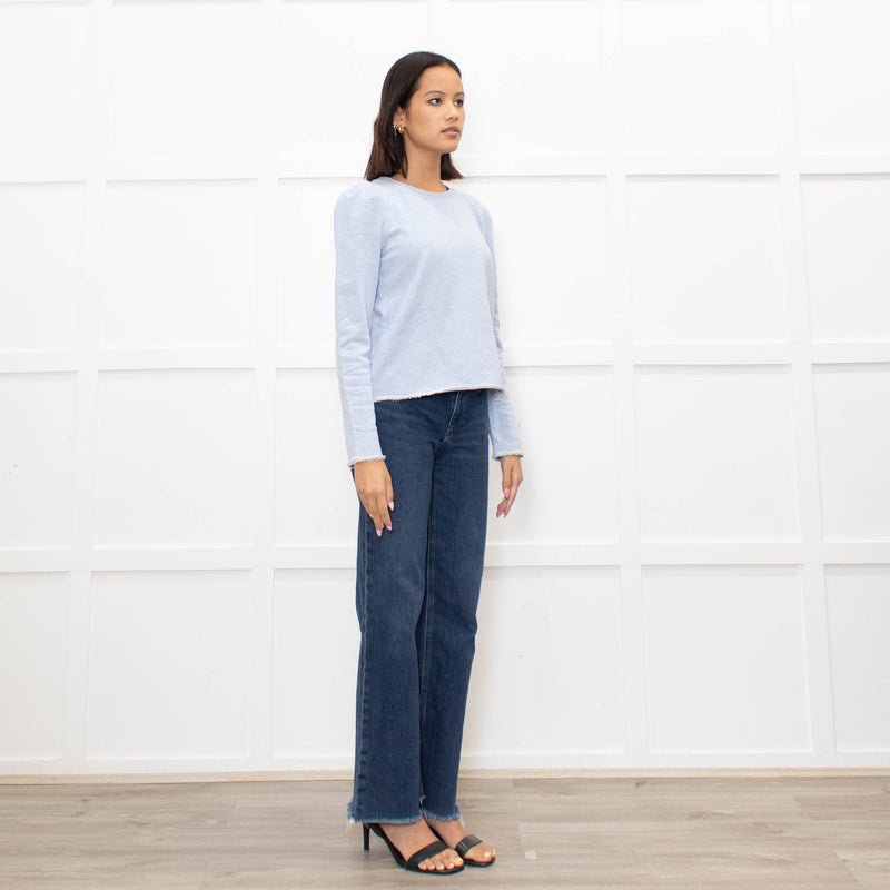 Me + Em Pale Blue Puff Shoulder Sweatshirt
