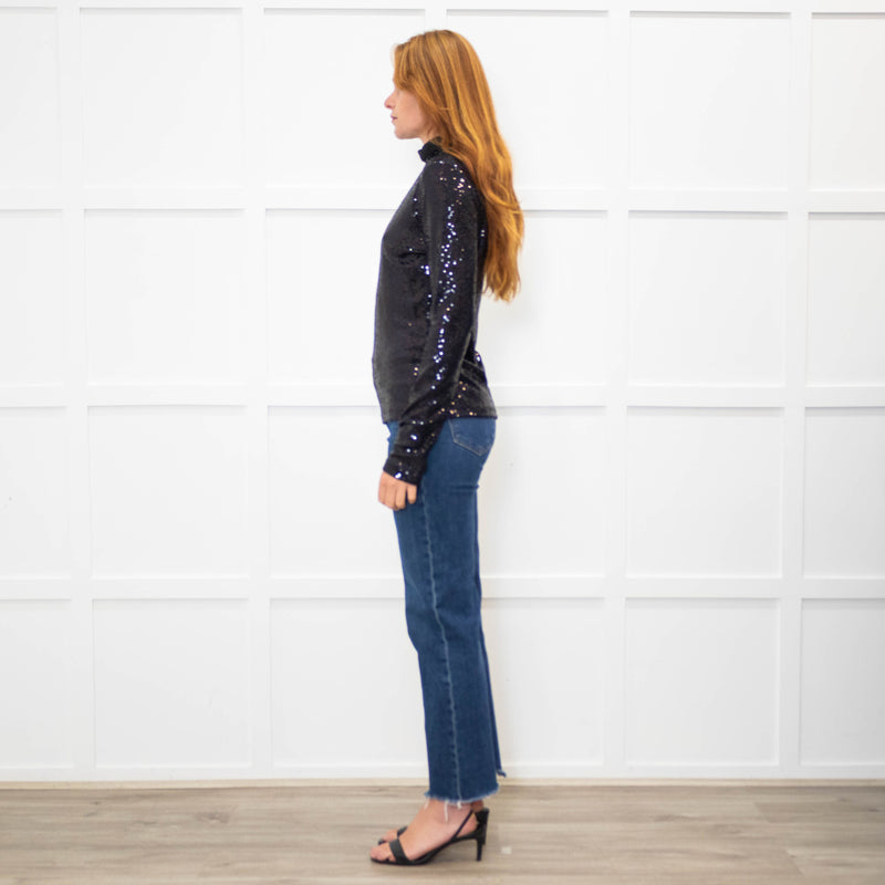 MSGM Black Sequin Mock Neck Top