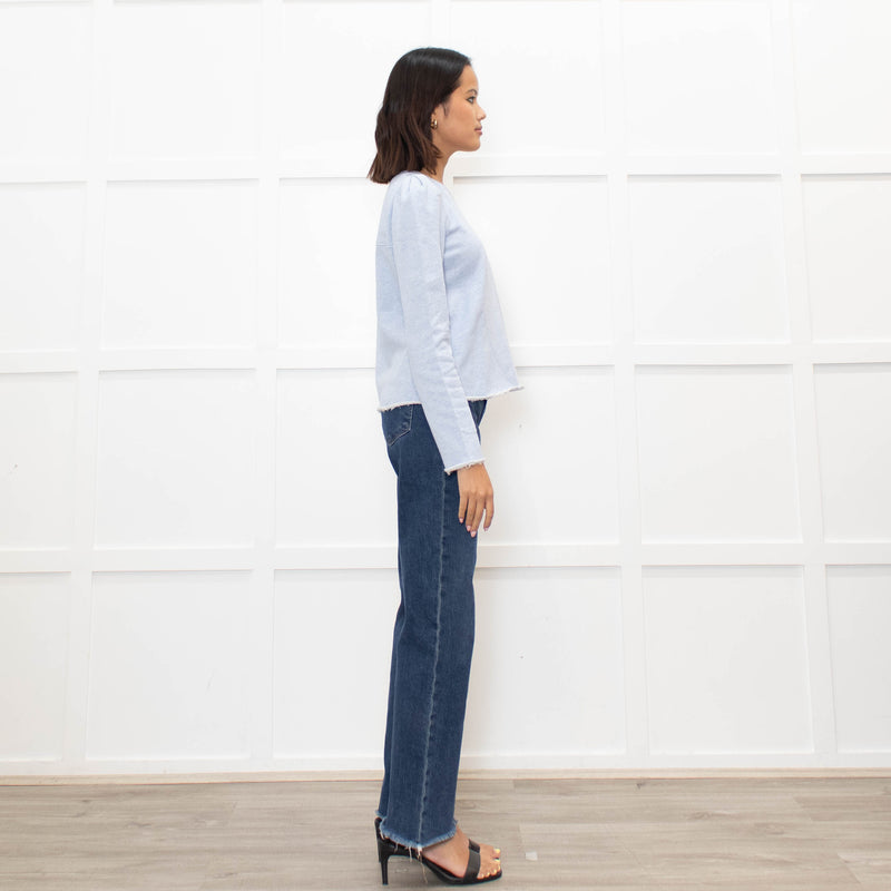 Me + Em Pale Blue Puff Shoulder Sweatshirt
