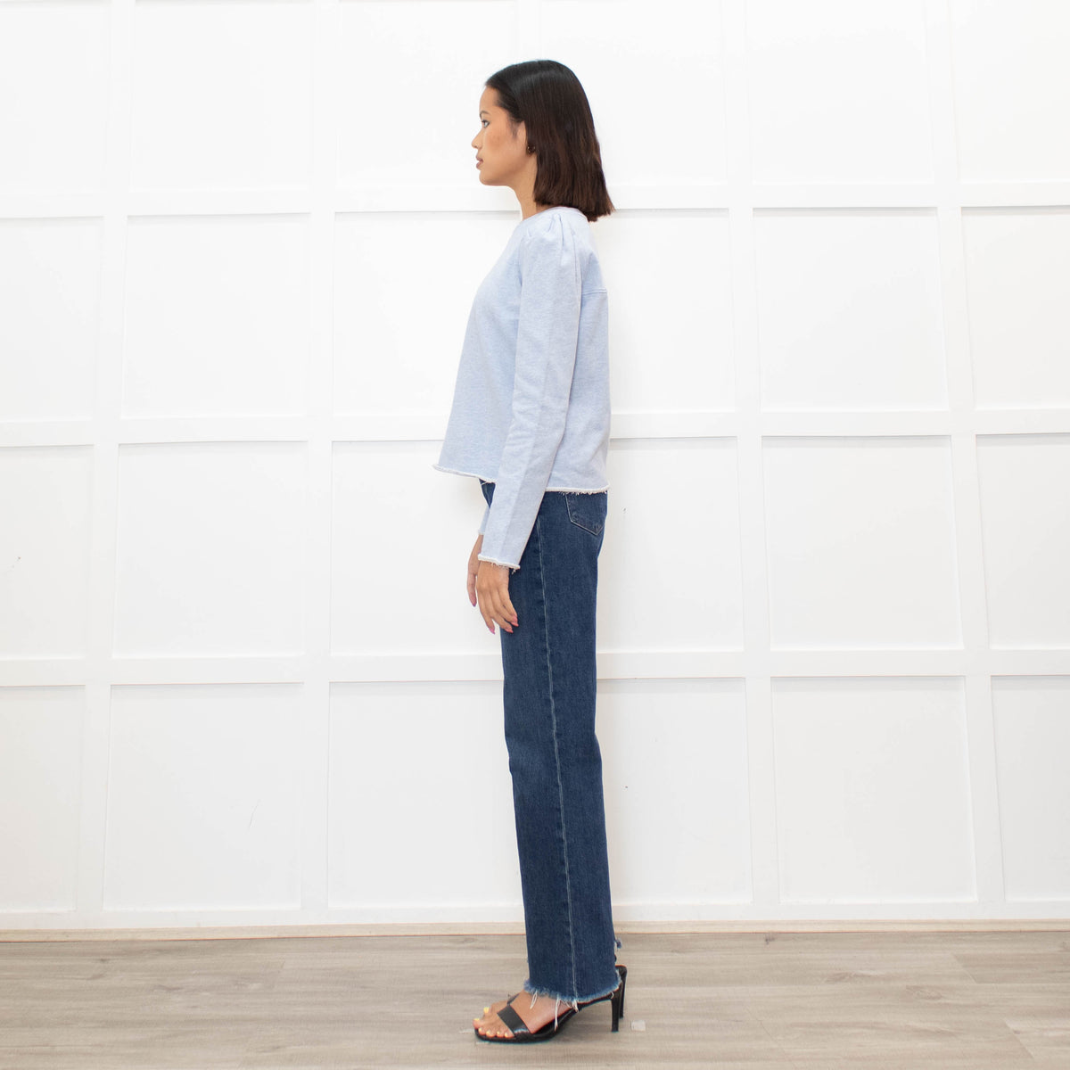 Me + Em Pale Blue Puff Shoulder Sweatshirt