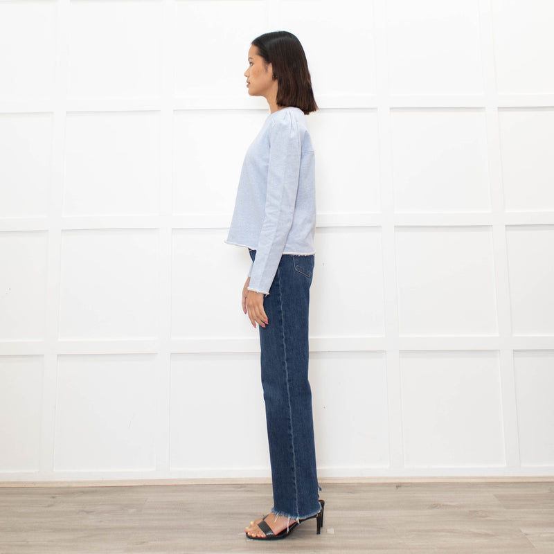 Me + Em Pale Blue Puff Shoulder Sweatshirt