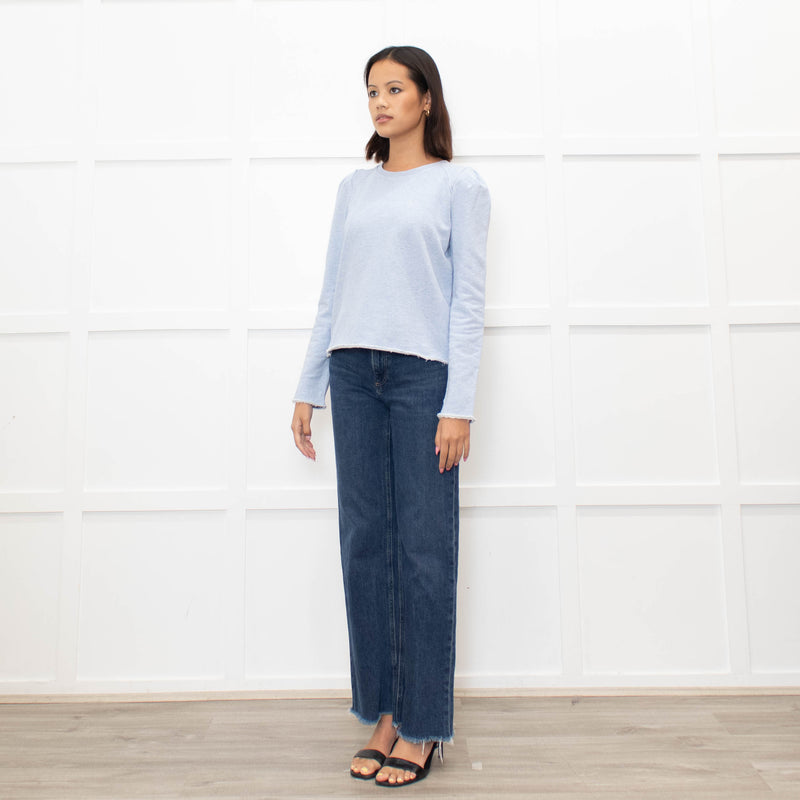 Me + Em Pale Blue Puff Shoulder Sweatshirt