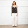 Balmain Black Silver Trim Sequinned Sleeveless Top