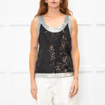 Balmain Black Silver Trim Sequinned Sleeveless Top