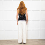 Balmain Black Silver Trim Sequinned Sleeveless Top