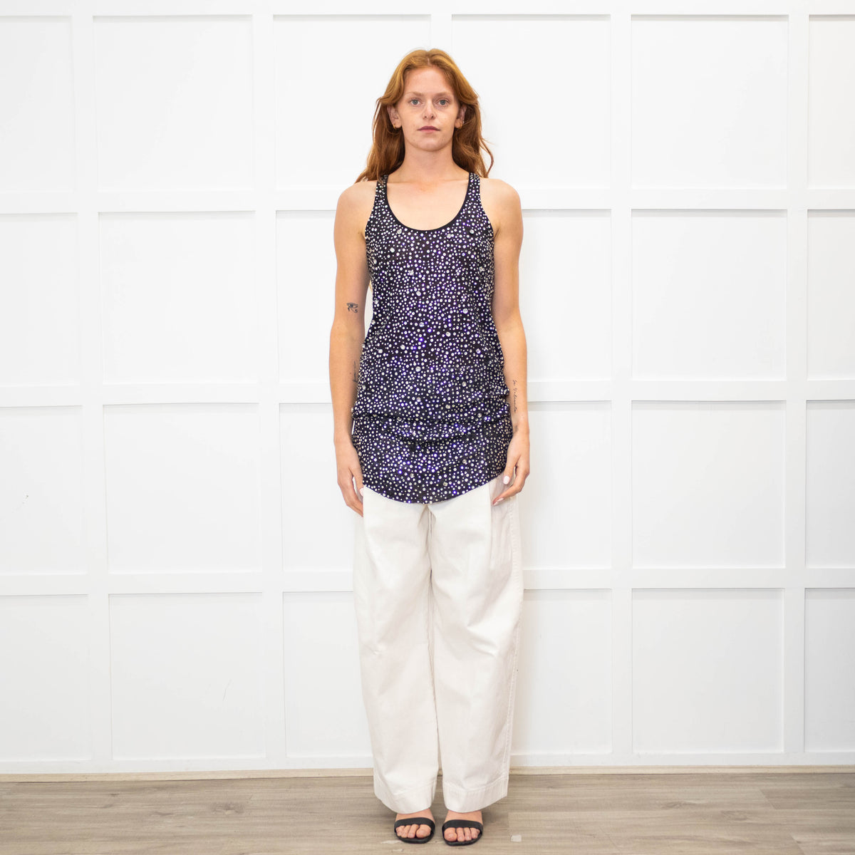 Balmain Black Diamond Crystal Embellished Tank Top