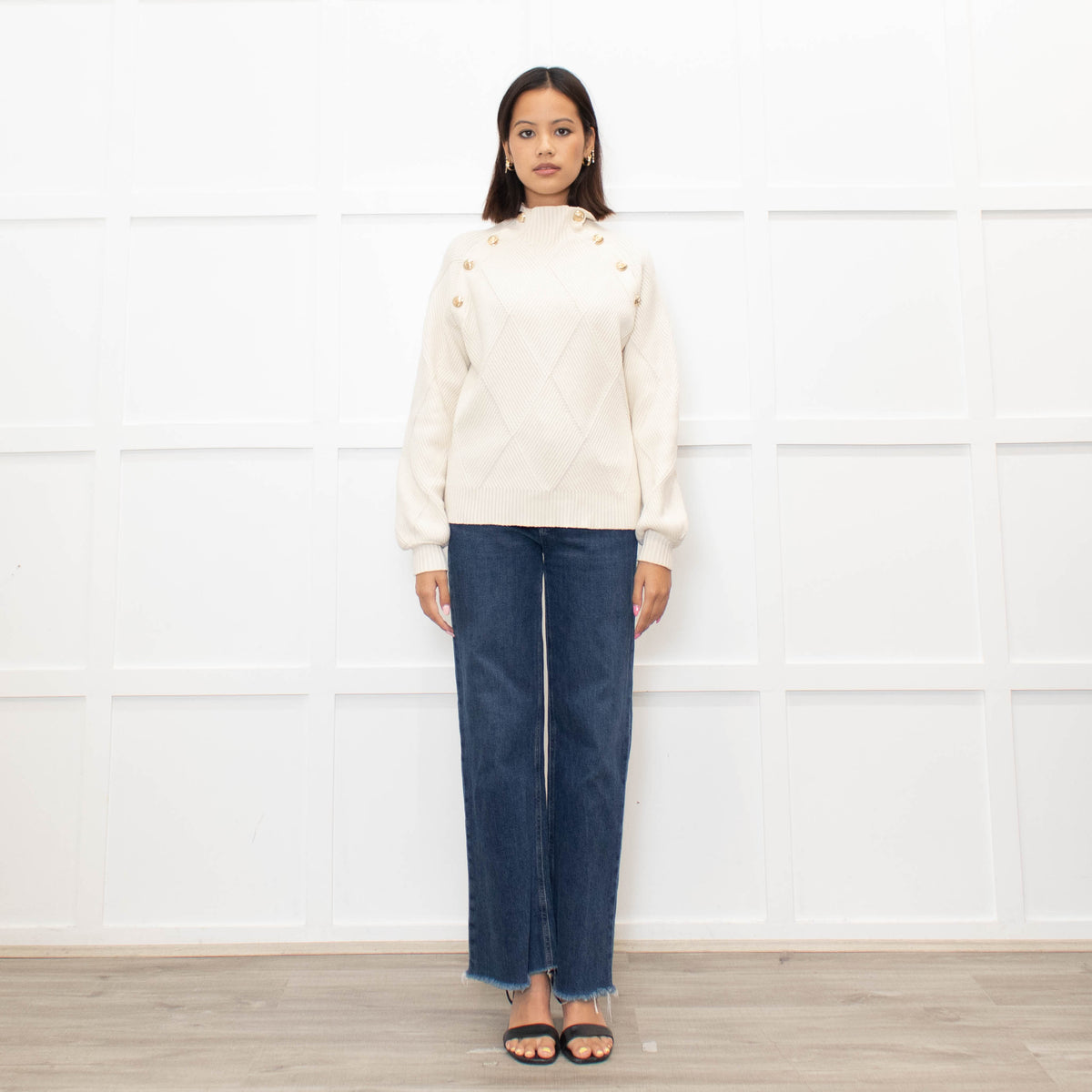 Maje Cream Jumper With Gold Buttons