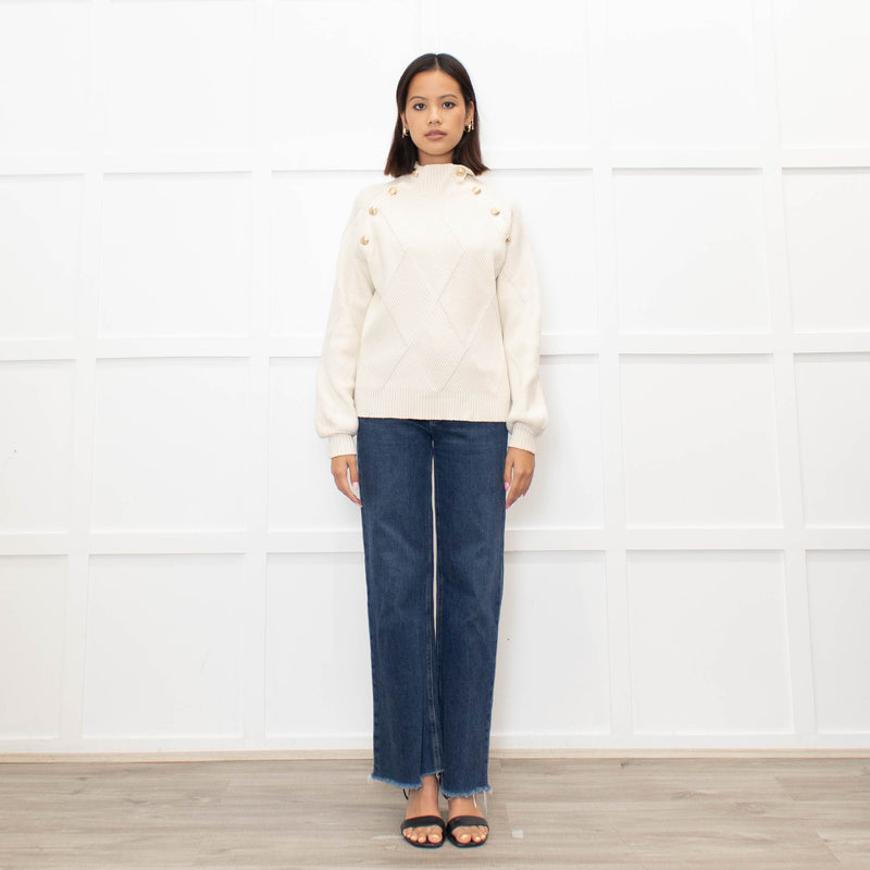 Maje Cream Jumper With Gold Buttons