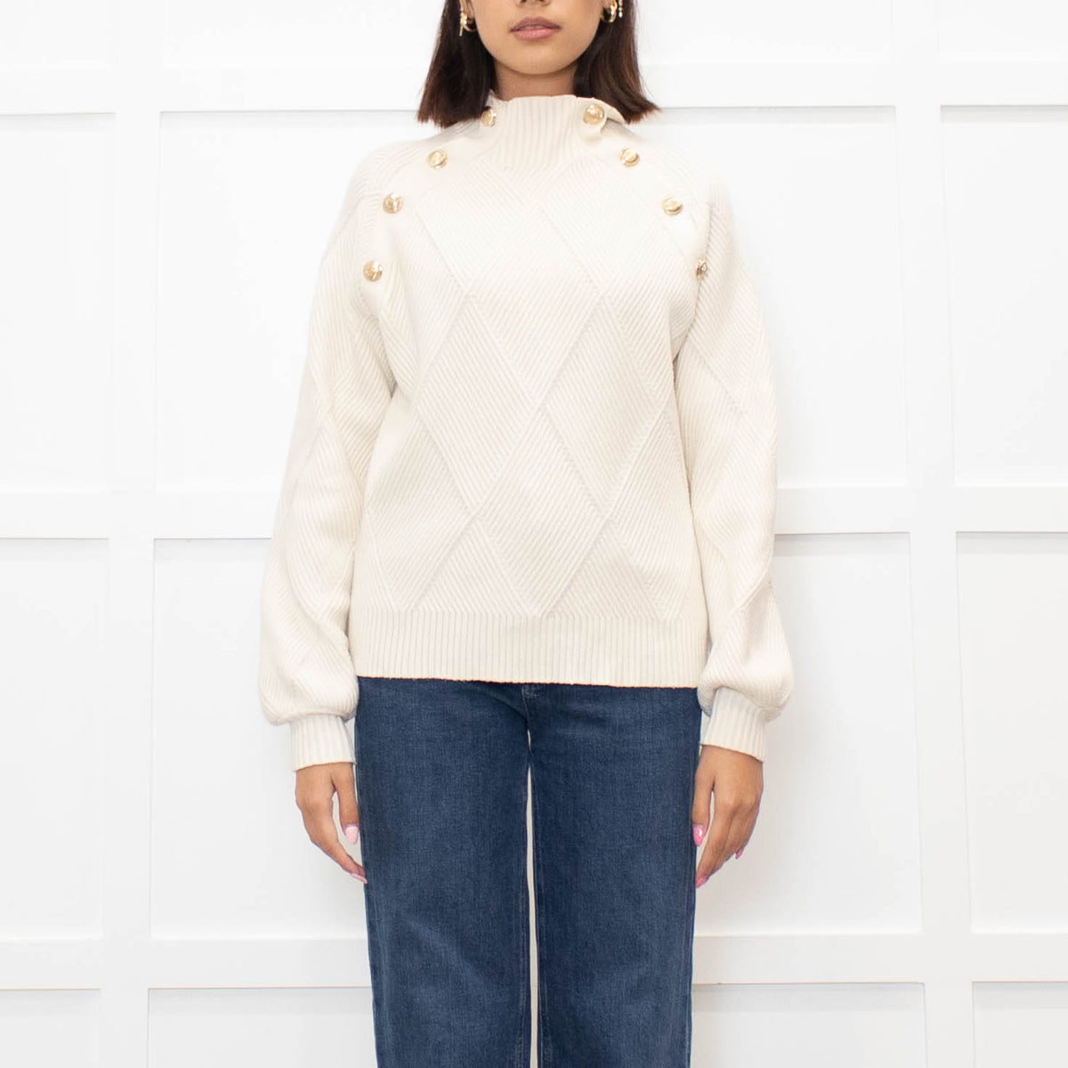 Maje Cream Jumper With Gold Buttons