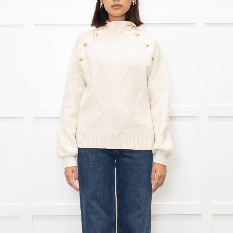 Maje Cream Jumper With Gold Buttons