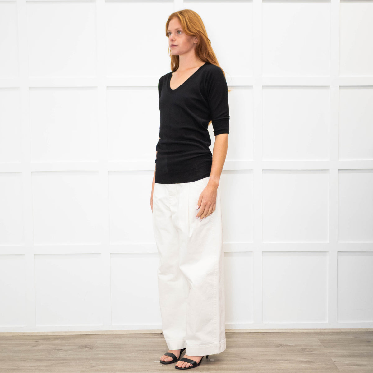 Joseph Black Light Wool Short Sleeve Top