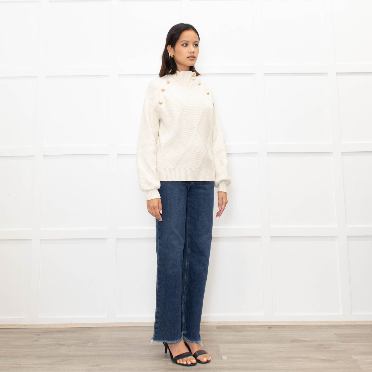 Maje Cream Jumper With Gold Buttons