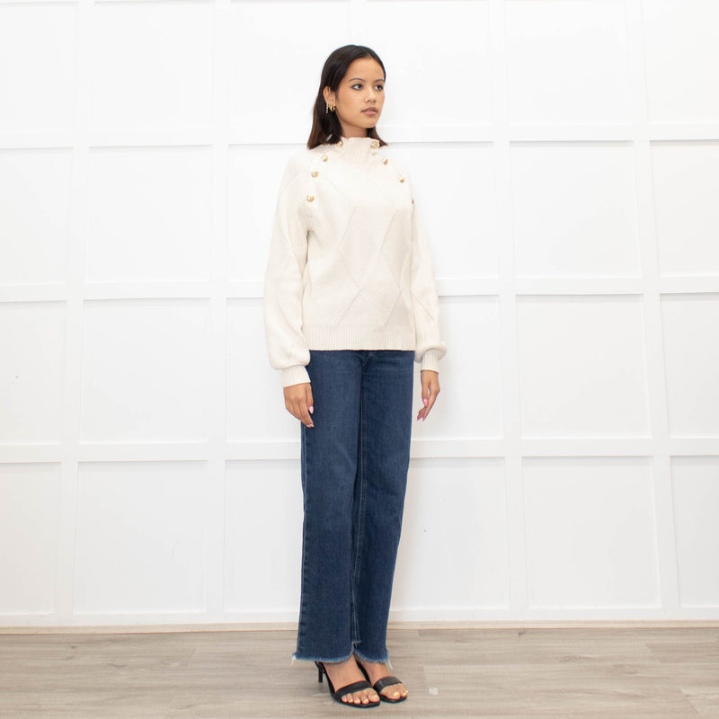 Maje Cream Jumper With Gold Buttons