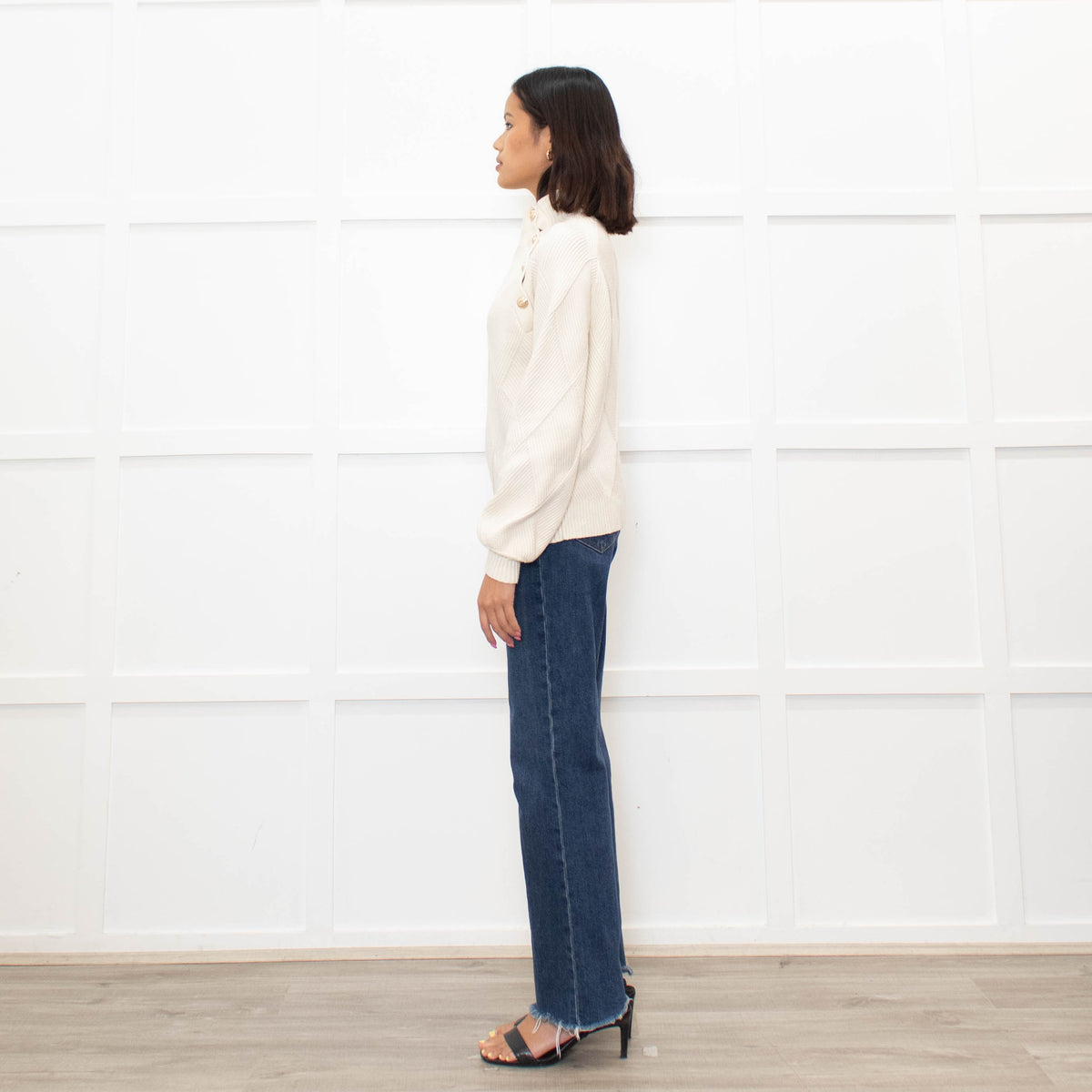 Maje Cream Jumper With Gold Buttons
