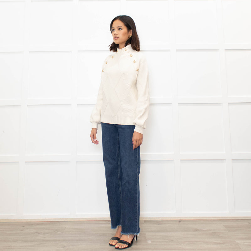 Maje Cream Jumper With Gold Buttons