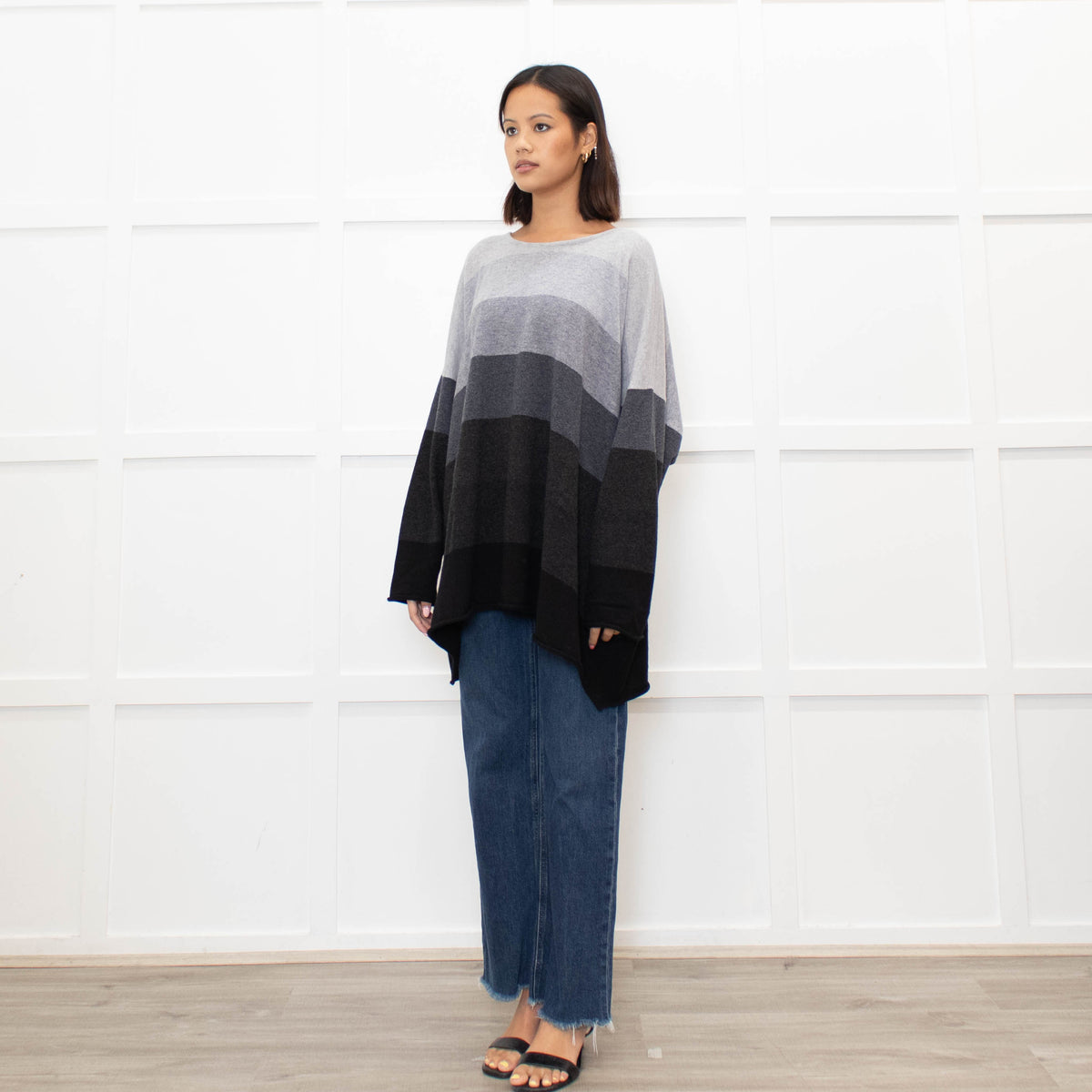Eskandar Grey Striped Cashmere Jumper