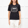 Markus Lupfer Black Faux Pearl Trim Lip Embellished T-Shirt