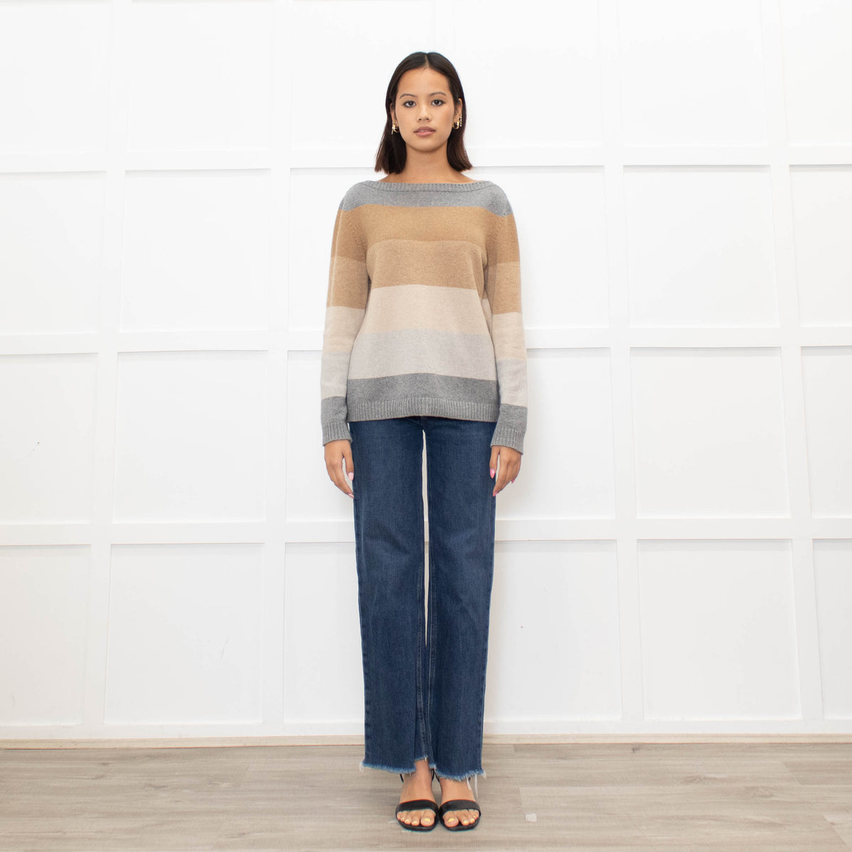 Loro Piana Brown And Grey Block Stripe Cashmere Jumper