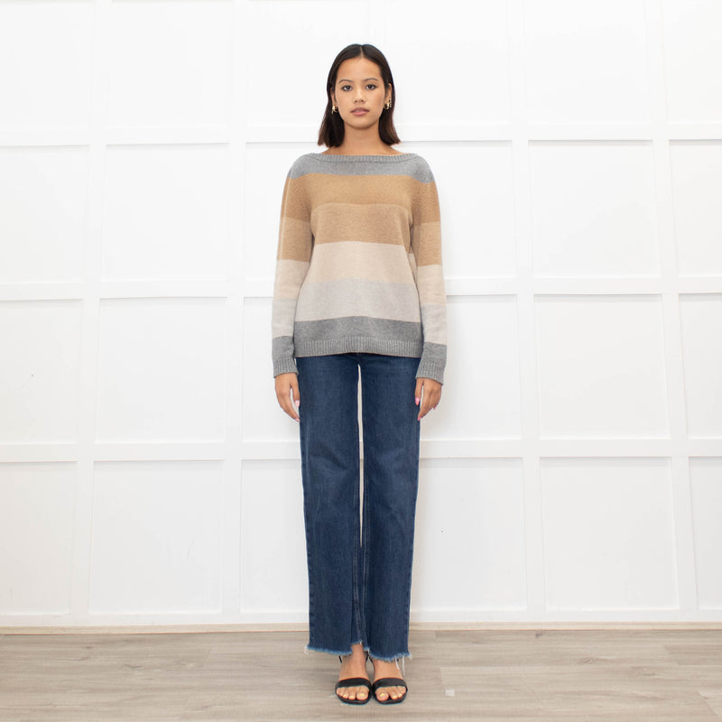 Loro Piana Brown And Grey Block Stripe Cashmere Jumper