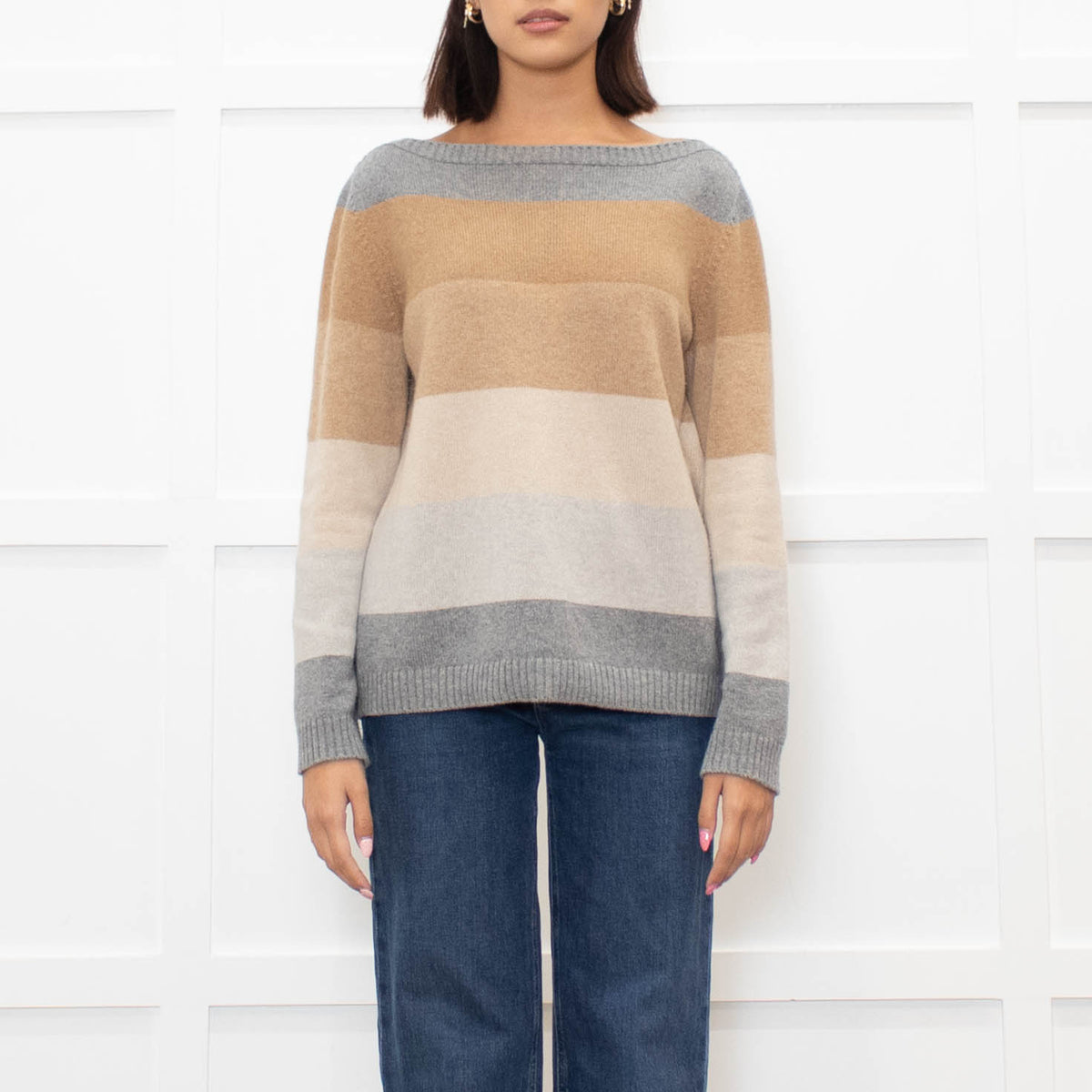 Loro Piana Brown And Grey Block Stripe Cashmere Jumper