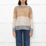 Loro Piana Brown And Grey Block Stripe Cashmere Jumper