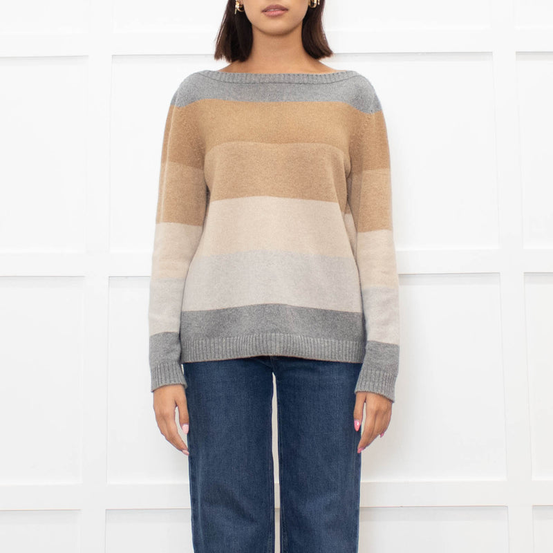 Loro Piana Brown And Grey Block Stripe Cashmere Jumper
