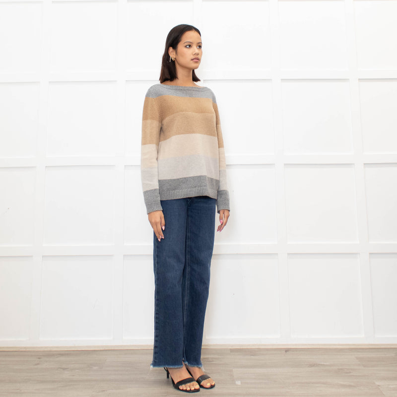Loro Piana Brown And Grey Block Stripe Cashmere Jumper