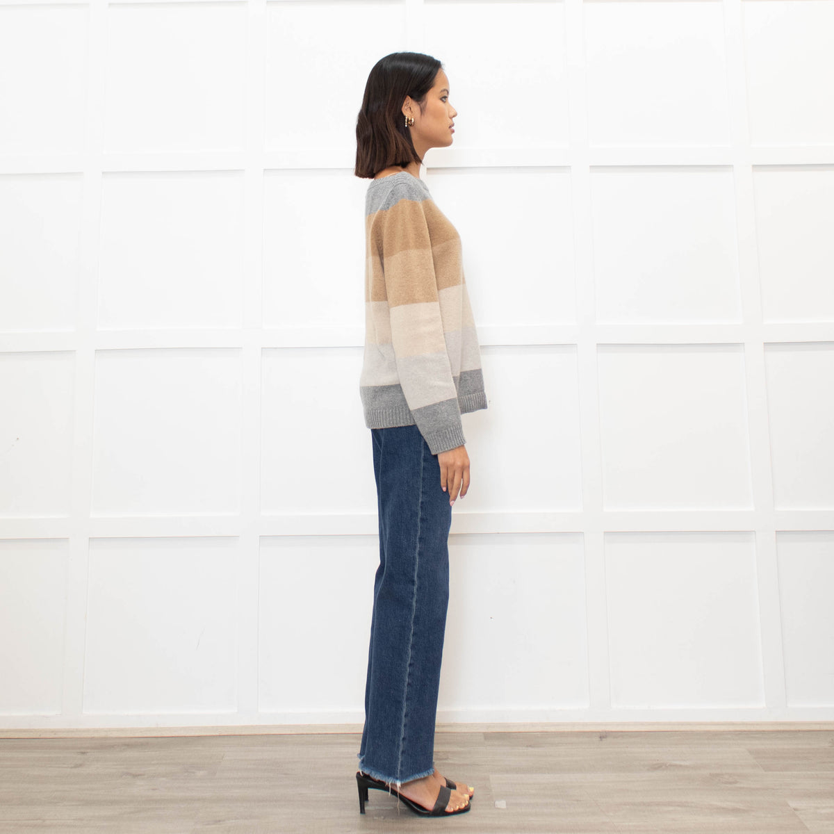 Loro Piana Brown And Grey Block Stripe Cashmere Jumper