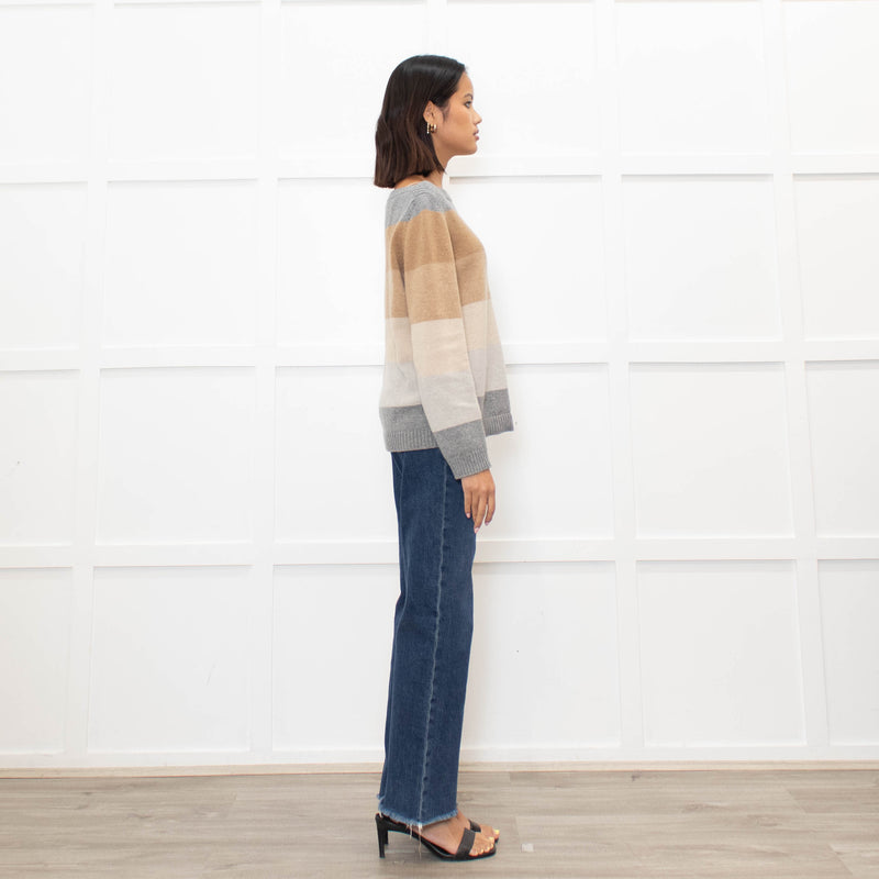 Loro Piana Brown And Grey Block Stripe Cashmere Jumper